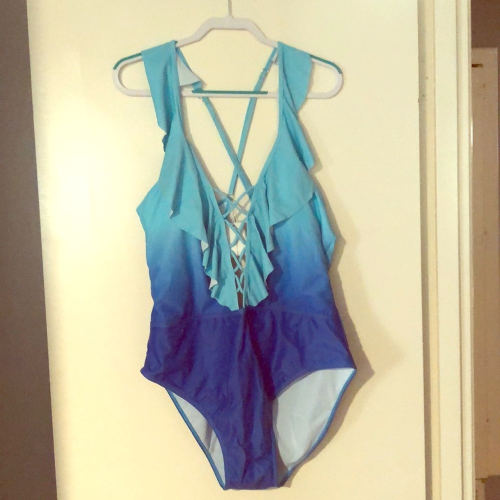 Ombré Blue One Piece Swim Suit 3X